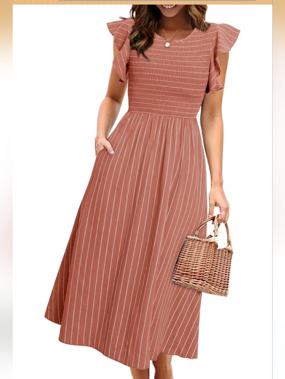 Simplee Apparel Rust Smocked Midi Dress